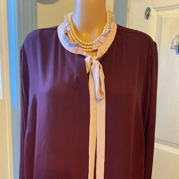 Worthington Silky Button Up Shirt Blouse Women Plus Size 2X Ruffle Neck & Sleeve - Picture 5 of 7